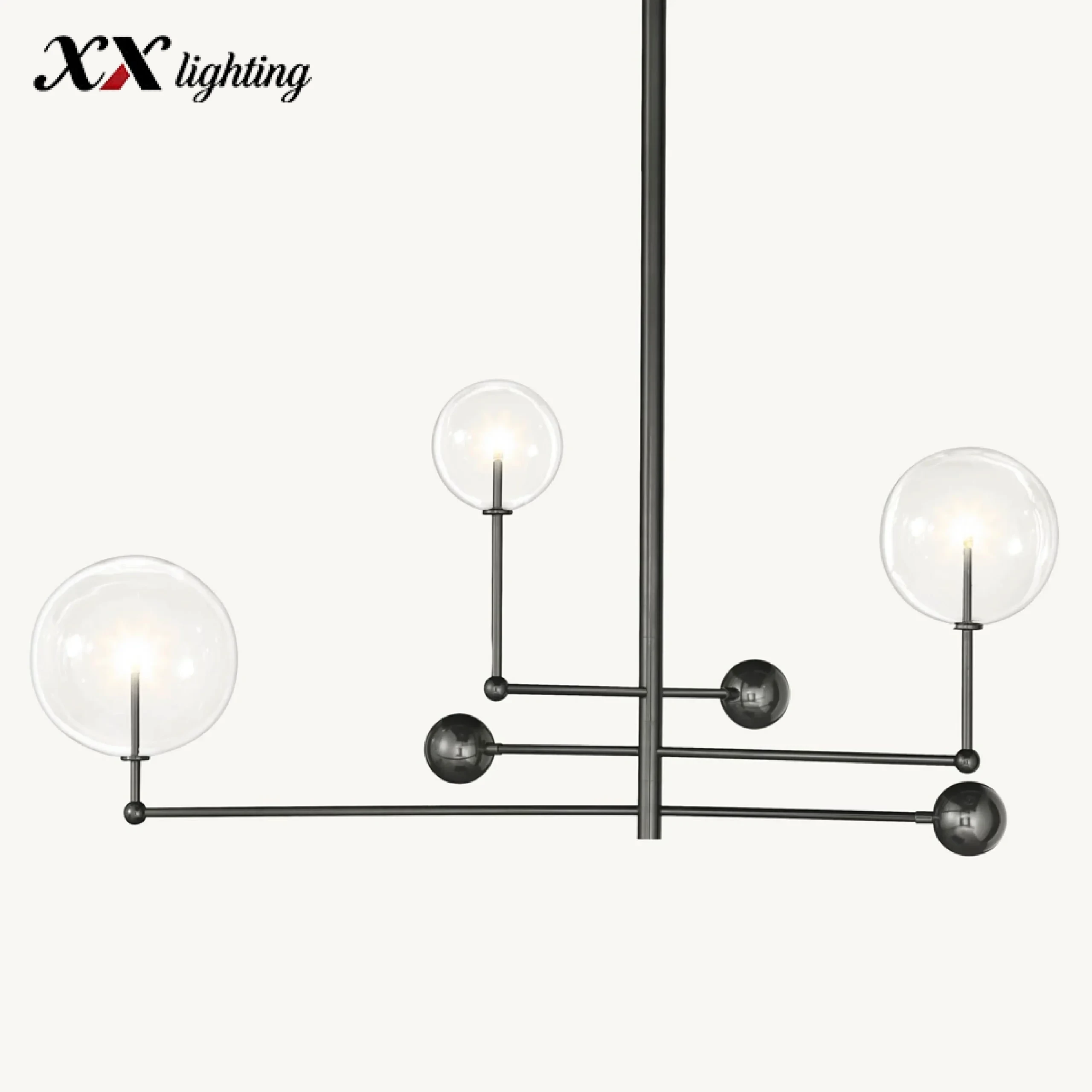 Glass Globe Mobile Three-Arm Chandelier 46 inch - 46″, Polished Nickel