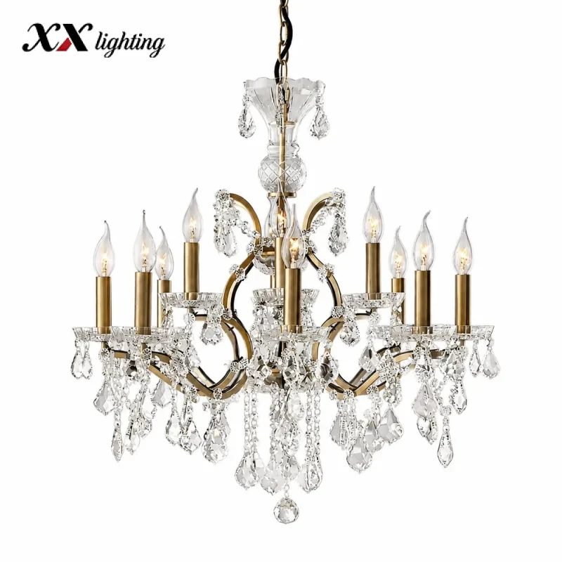 19Th C. Rococo Iron & Crystal Round Chandelier - 27½", Antiqued Brass