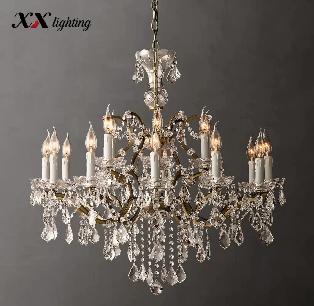 19Th C. Rococo Iron & Crystal Round Chandelier - 32¾", Antiqued Brass