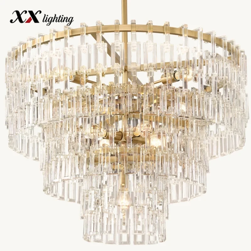 Marignan Tiered Round Chandelier 37 inch - 37", Lacquered Burnished Brass