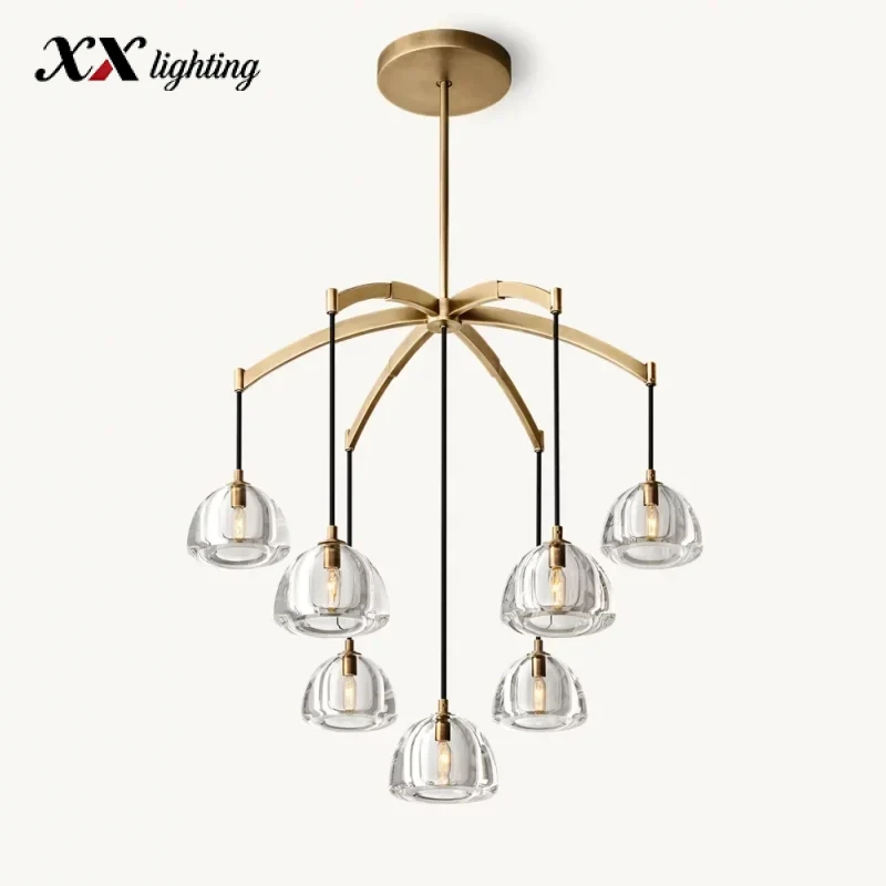 Hemisphere Round Chandelier 36 inch - 36″, Polished Nickel