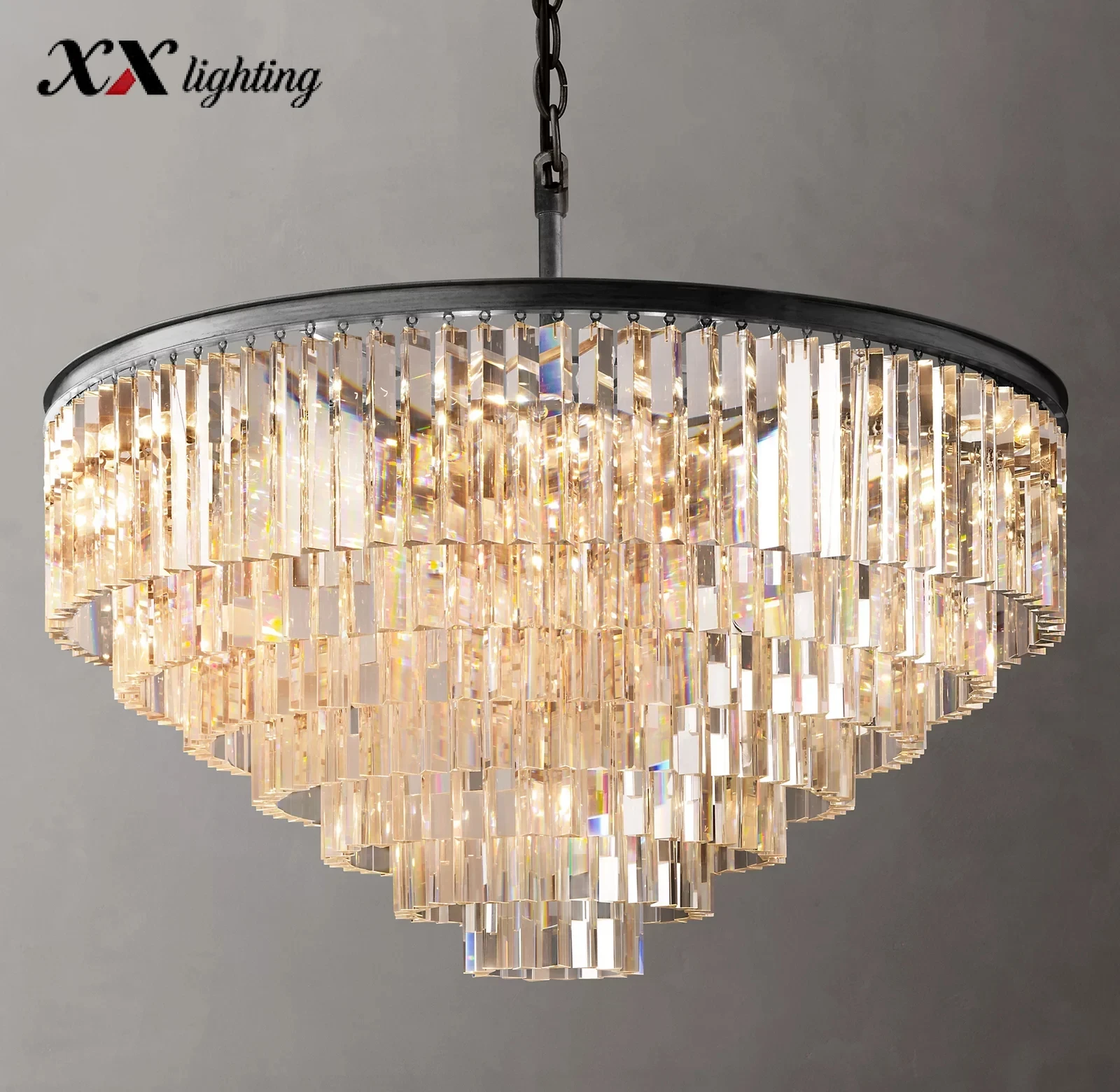 1920S Odeon Round Chandelier - 43¼", Polished Nickel