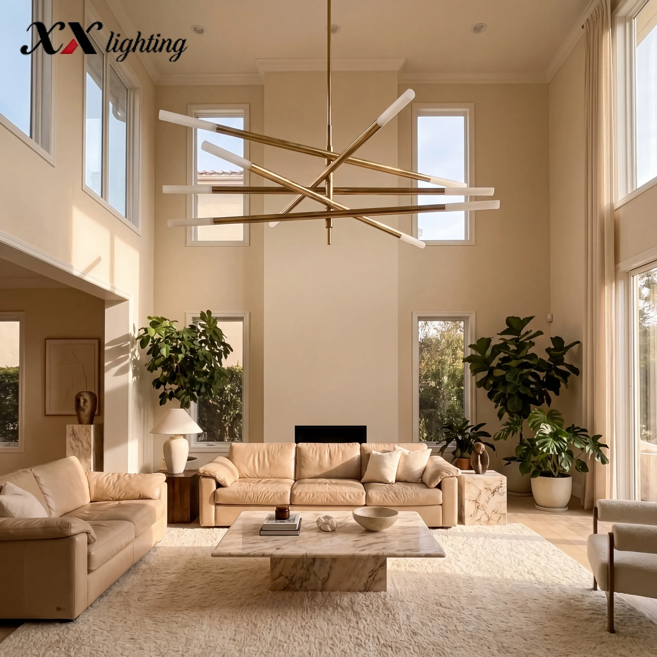 Rousseau 10-Light Mobile Etched Rod Chandelier - 50″, Polished Nickel