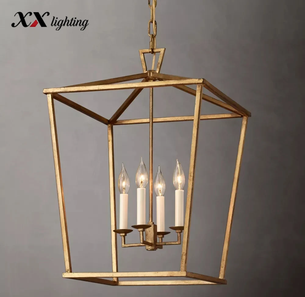 19th C. English Openwork Pendant Light 12 inch - 17", Gilded Iron