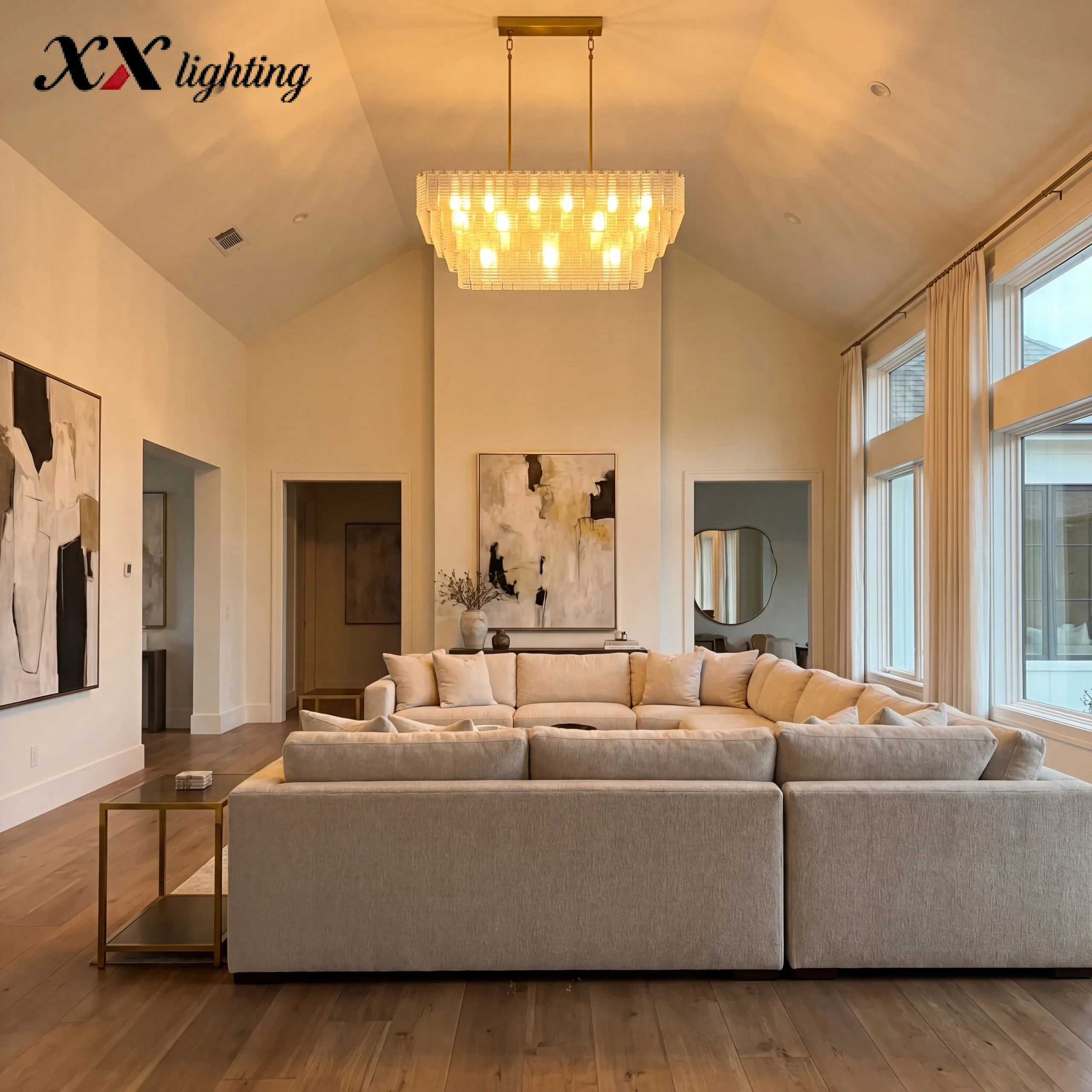 Sirene Clear Glass Rectangular Chandelier - 58½″, Polished Nickel