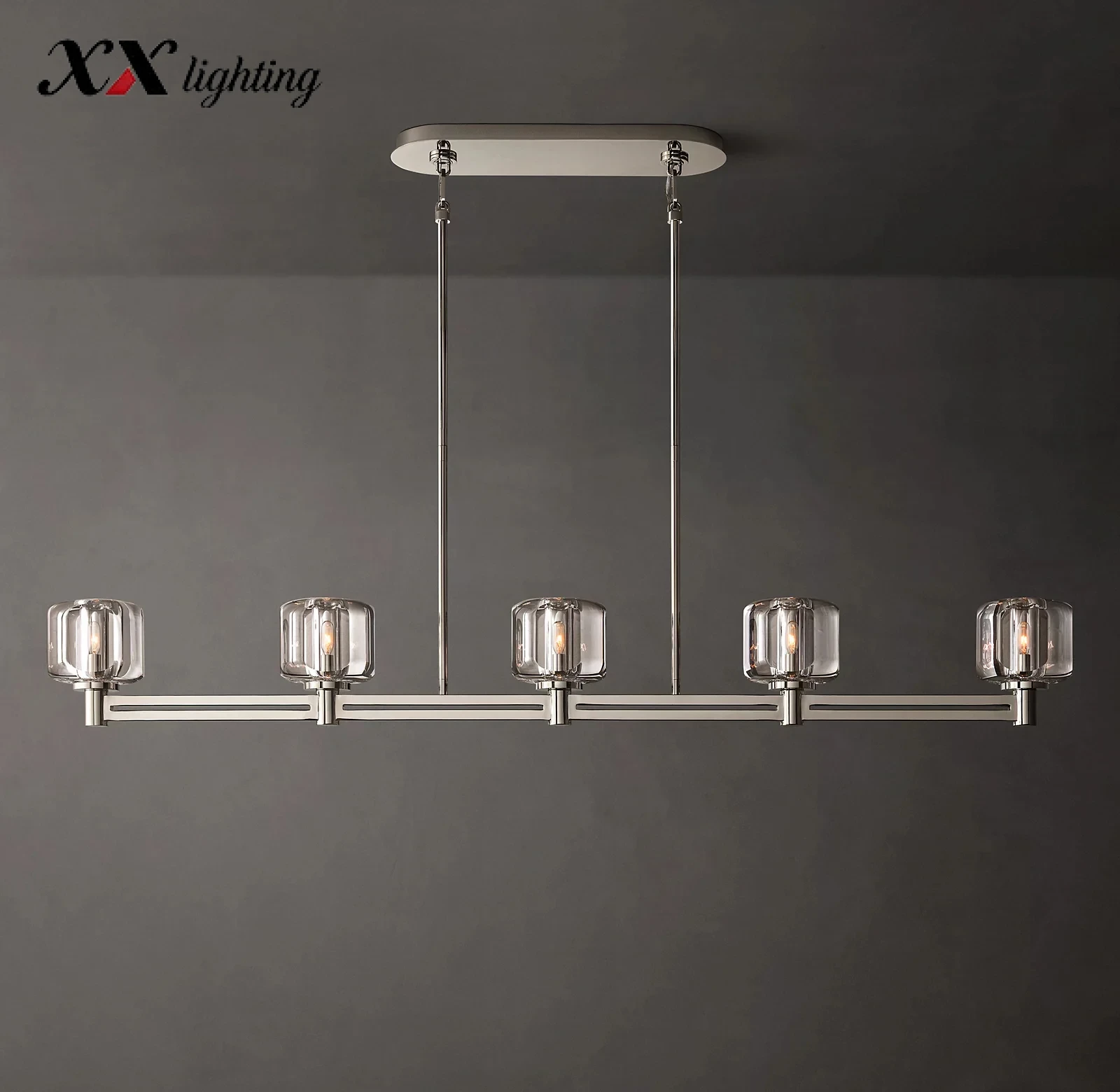 Demaret Linear Chandelier 54 inch - 54″, Polished Nickel
