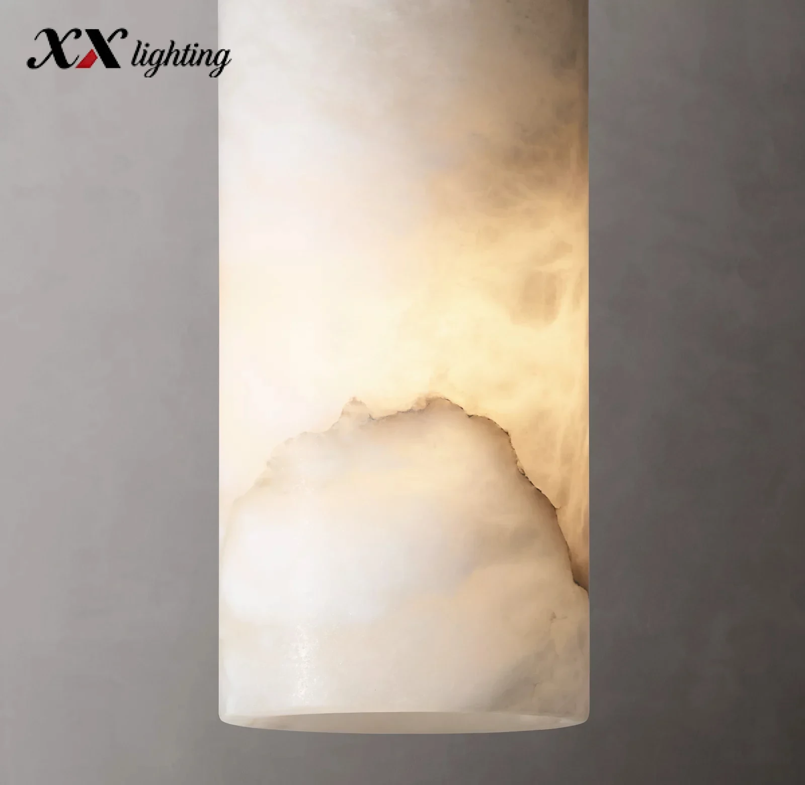 Hand-Carved Alabaster Cylinder Pendant Light 9 inch - 9″, Polished Nickel
