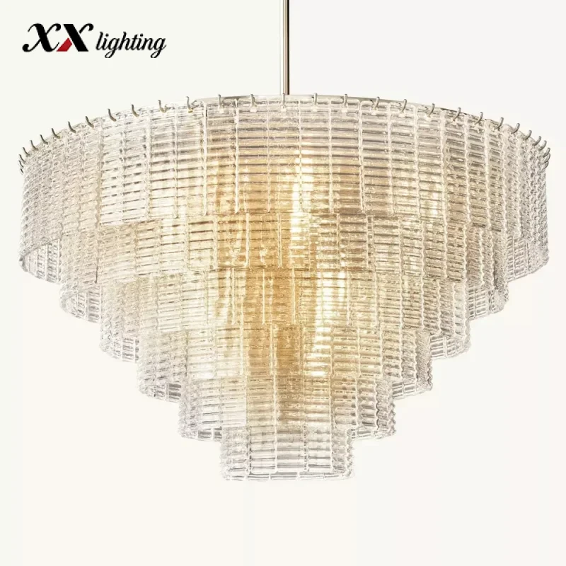 Sirene Clear Glass Round Chandelier - 40½", Satin Nickel