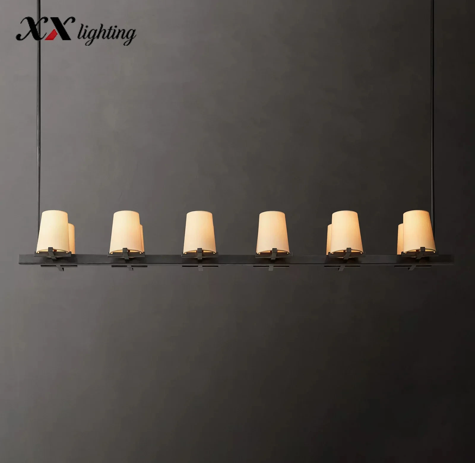 Pauillac Fabric Shade Linear Chandelier 49 inch - 60", Polished Nickel