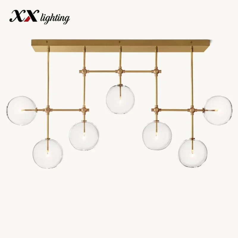 Glass Globe Mobile Linear Chandelier 59 inch - 59″, Polished Nickel