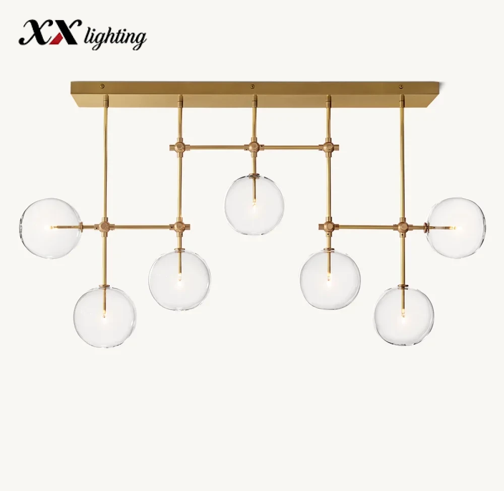 Glass Globe Mobile Linear Chandelier 59 inch - 59″, Polished Nickel