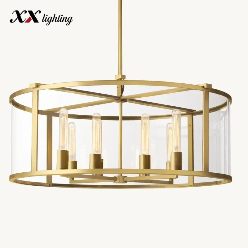 Beckman Round Chandelier 33 inch - 33", Lacquered Burnished Brass