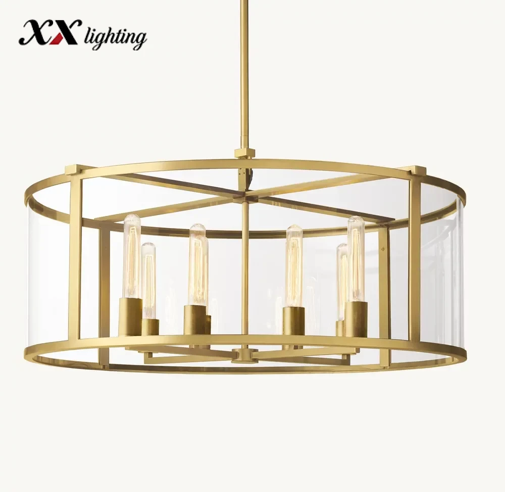 Beckman Round Chandelier 33 inch - 33", Lacquered Burnished Brass