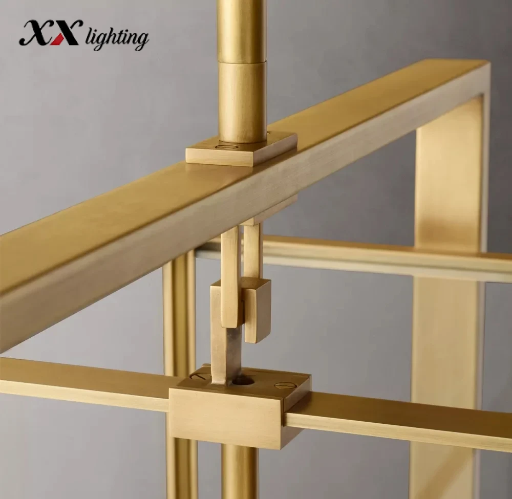 Beckman Rectangular Chandelier 54 inch - 54", Lacquered Burnished Brass