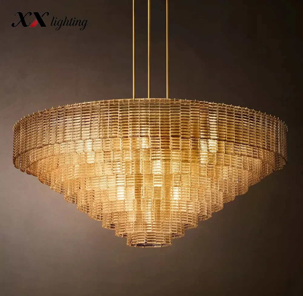 Sirene Clear Glass Round Chandelier - 64½", Satin Nickel