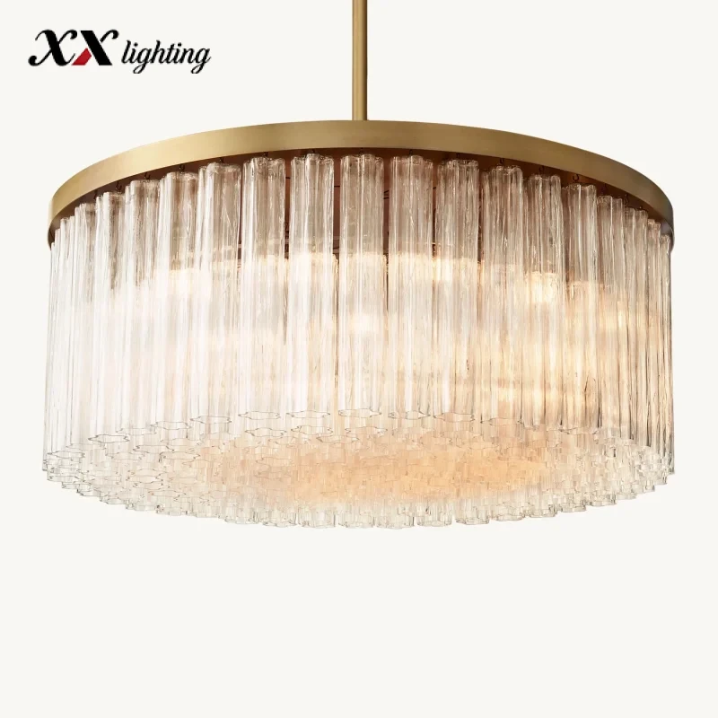 Cielo Round Glass Chandelier - 48", Polished Nickel