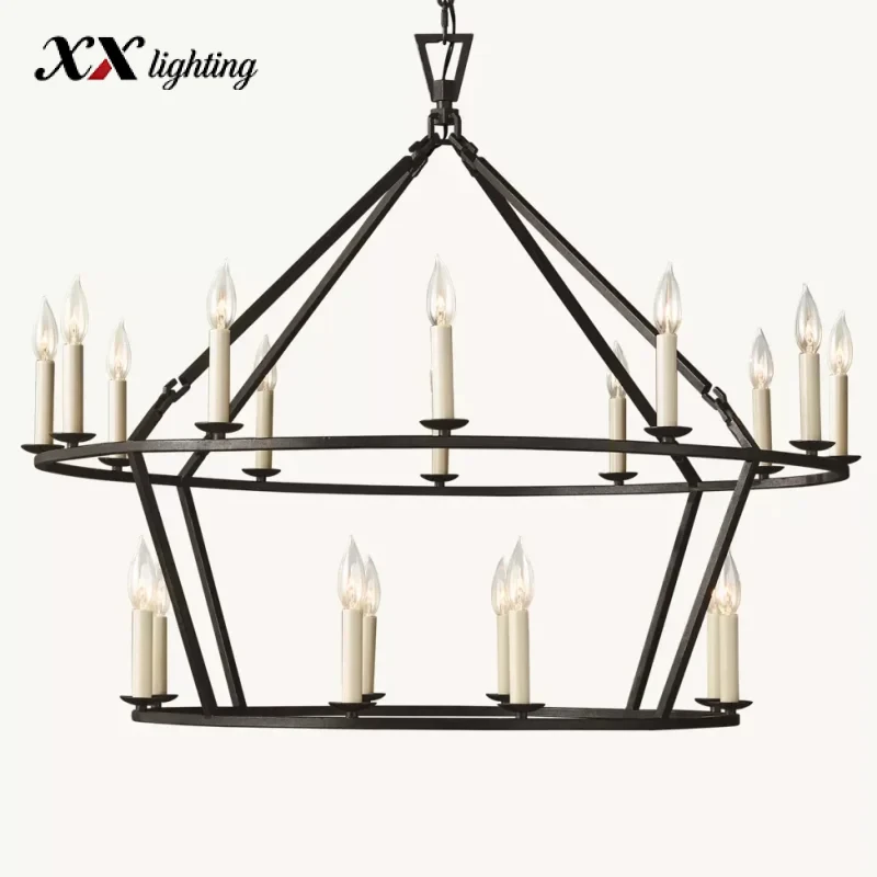 19Th C. English Openwork Two-Tier Round Chandelier 40 inch - 40", Burnished Silver Leaf