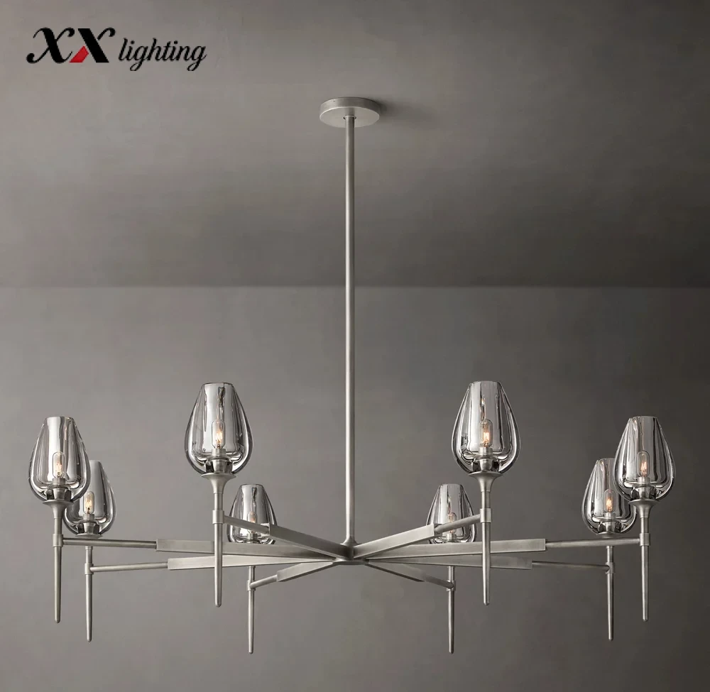 Tulip Round Chandelier 27 inch - 54", Satin Nickel