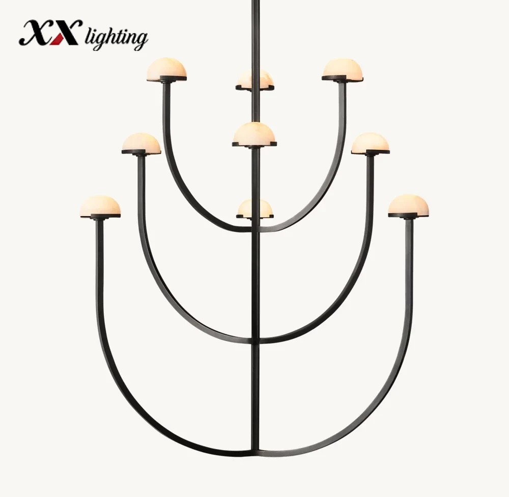 Pedra Round Chandelier 24 inch - 40", Polished Nickel