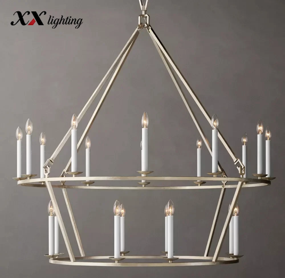 19Th C. English Openwork Two-Tier Round Chandelier 40 inch - 50", Burnished Silver Leaf