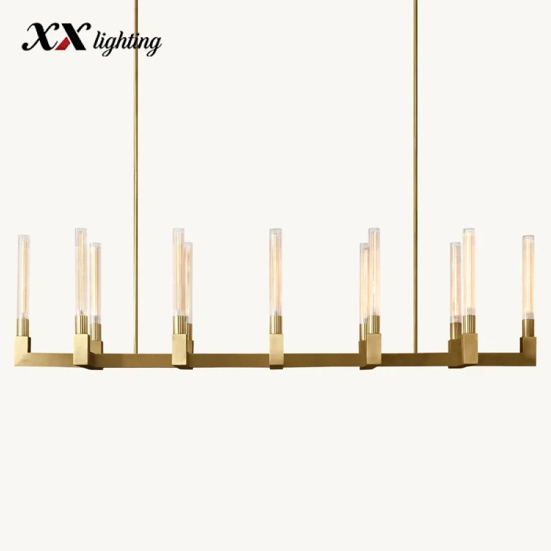 Cannele Linear Chandelier - 66¾″, Satin Nickel