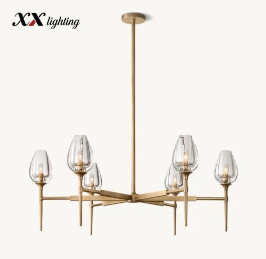 Tulip Round Chandelier 27 inch - 42", Satin Nickel