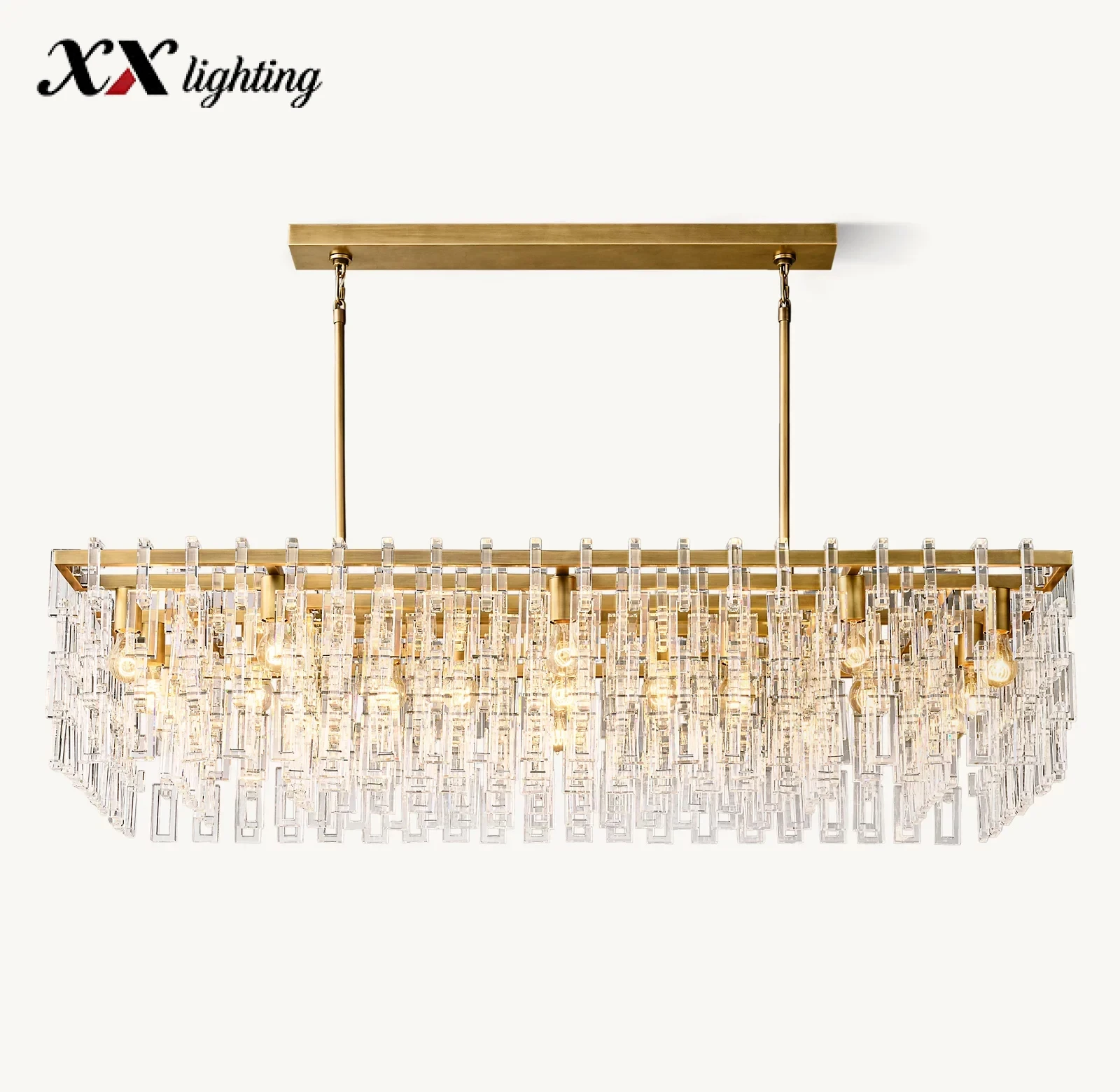 Marignan Rectangular Chandelier 60 inch - 60″, Lacquered Burnished Brass