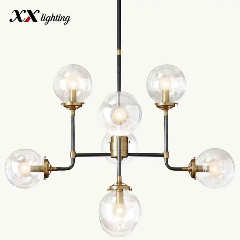 Bistro Globe Clear Glass Chandelier 34 inch - 34", Polished Nickel