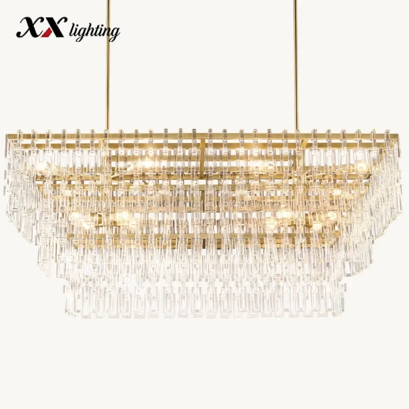 Marignan Tiered Rectangular Chandelier - 62½ ", Lacquered Burnished Brass