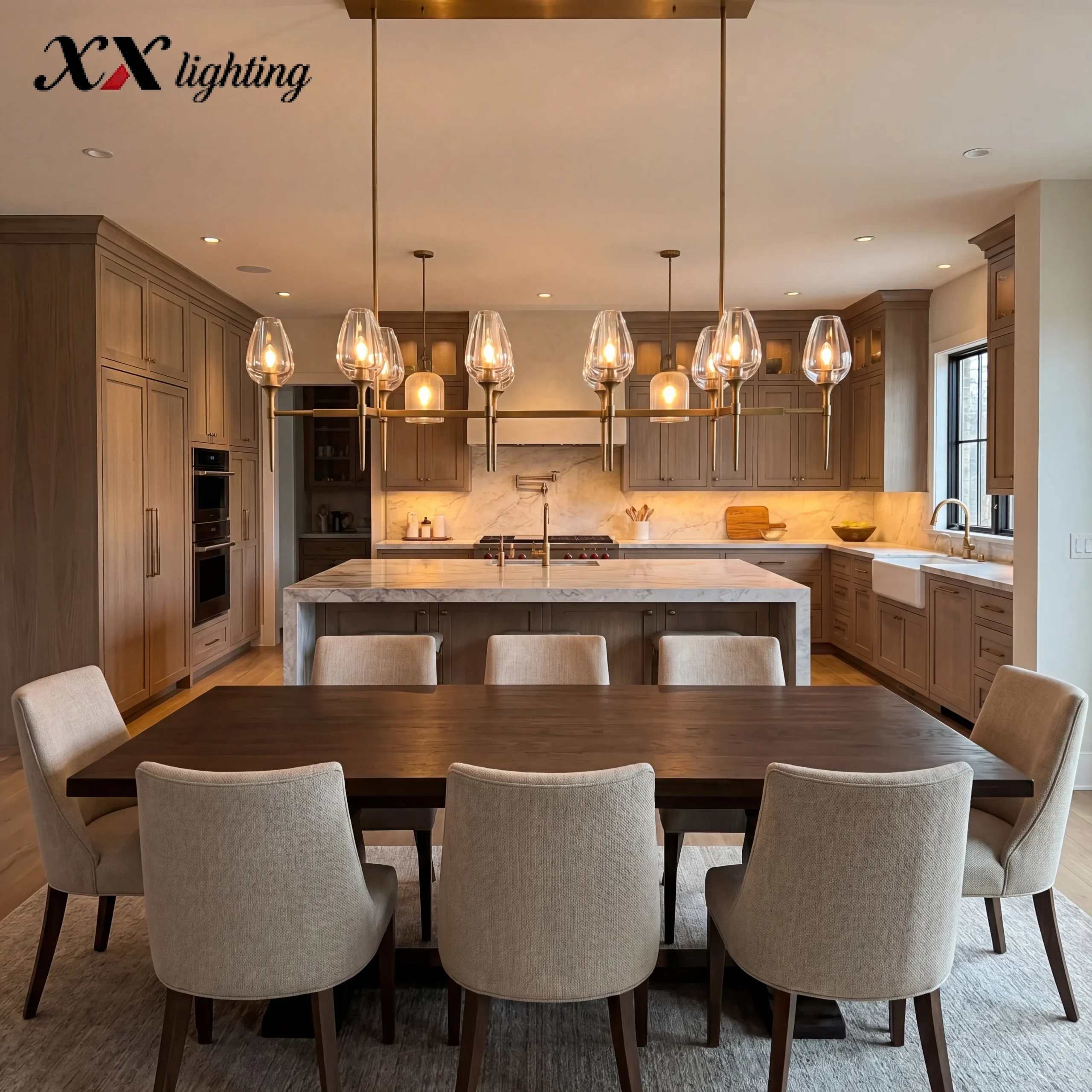 Tulip Linear Chandelier 52 inch - 65", Polished Nickel