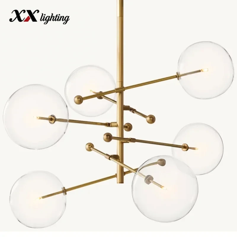 Glass Globe Mobile Six-Arm Chandelier - 55″, Polished Nickel