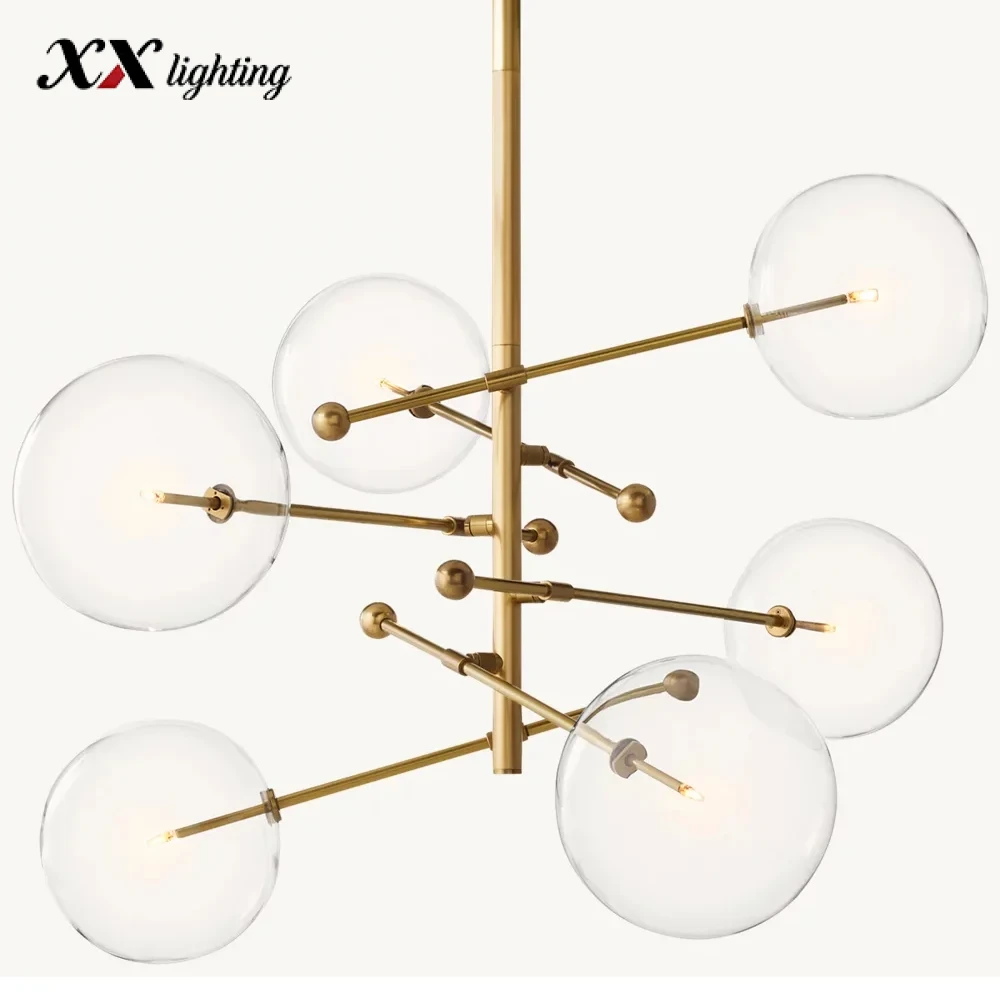 Glass Globe Mobile Six-Arm Chandelier - 55″, Polished Nickel