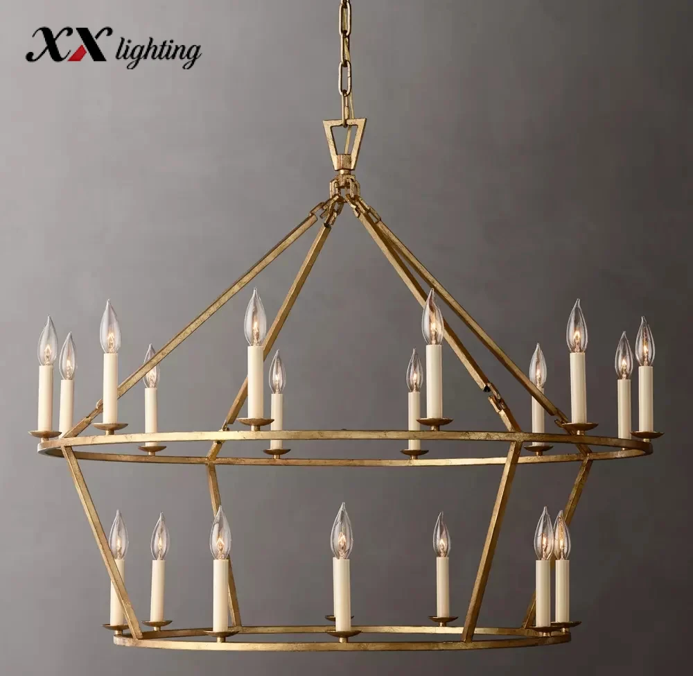 19Th C. English Openwork Two-Tier Round Chandelier 40 inch - 40", Burnished Silver Leaf
