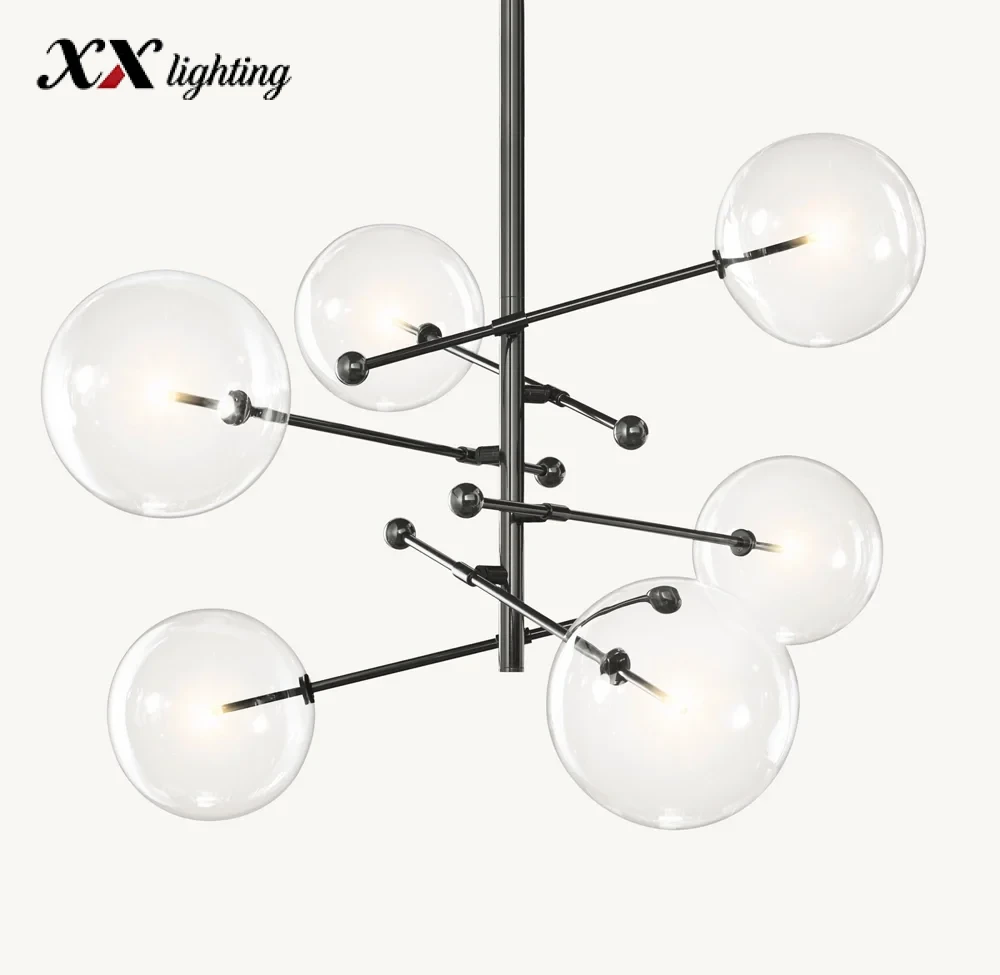 Glass Globe Mobile Six-Arm Chandelier - 55″, Polished Nickel