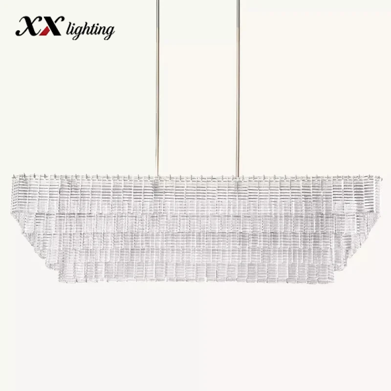 Sirene Clear Glass Rectangular Chandelier - 76½", Polished Nickel