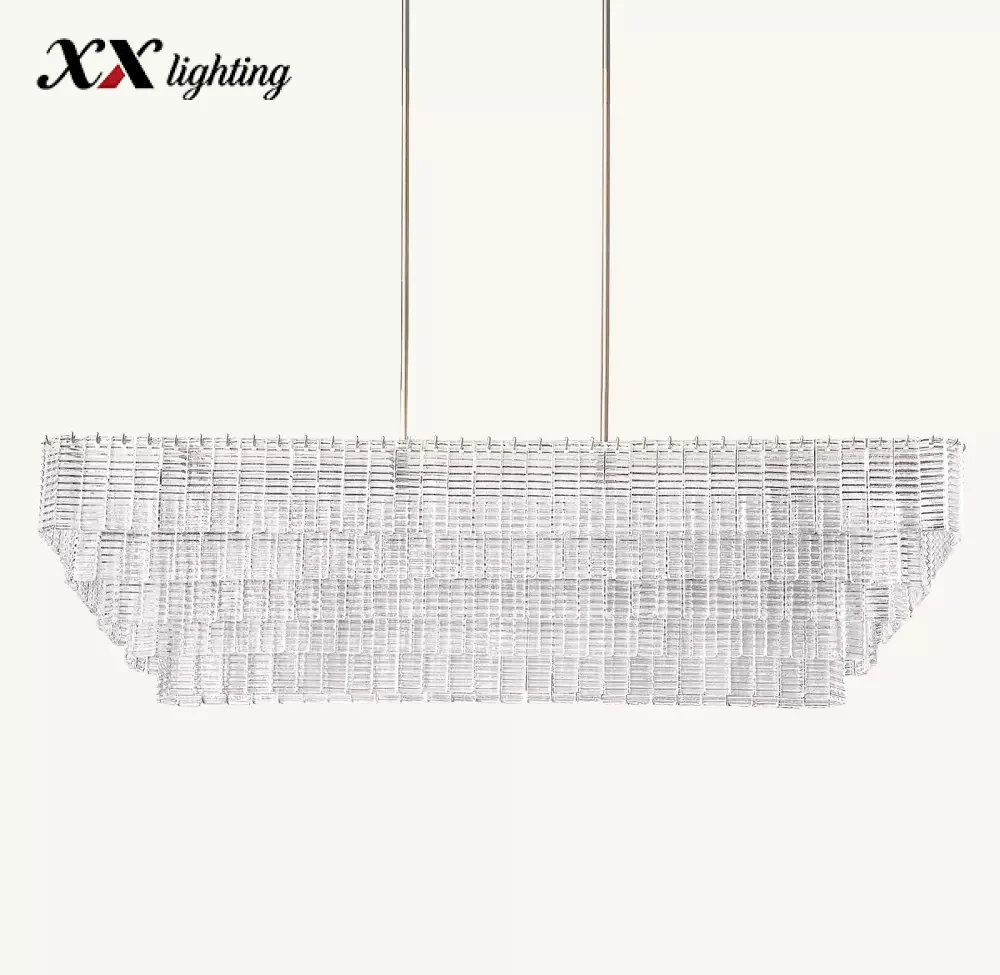 Sirene Clear Glass Rectangular Chandelier - 76½", Polished Nickel