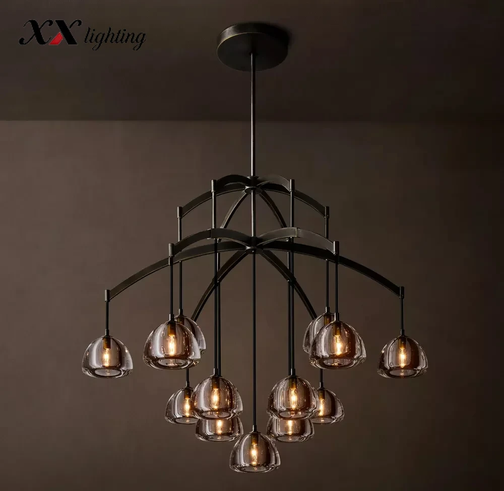 Hemisphere Round Chandelier 36 inch - 48″, Polished Nickel