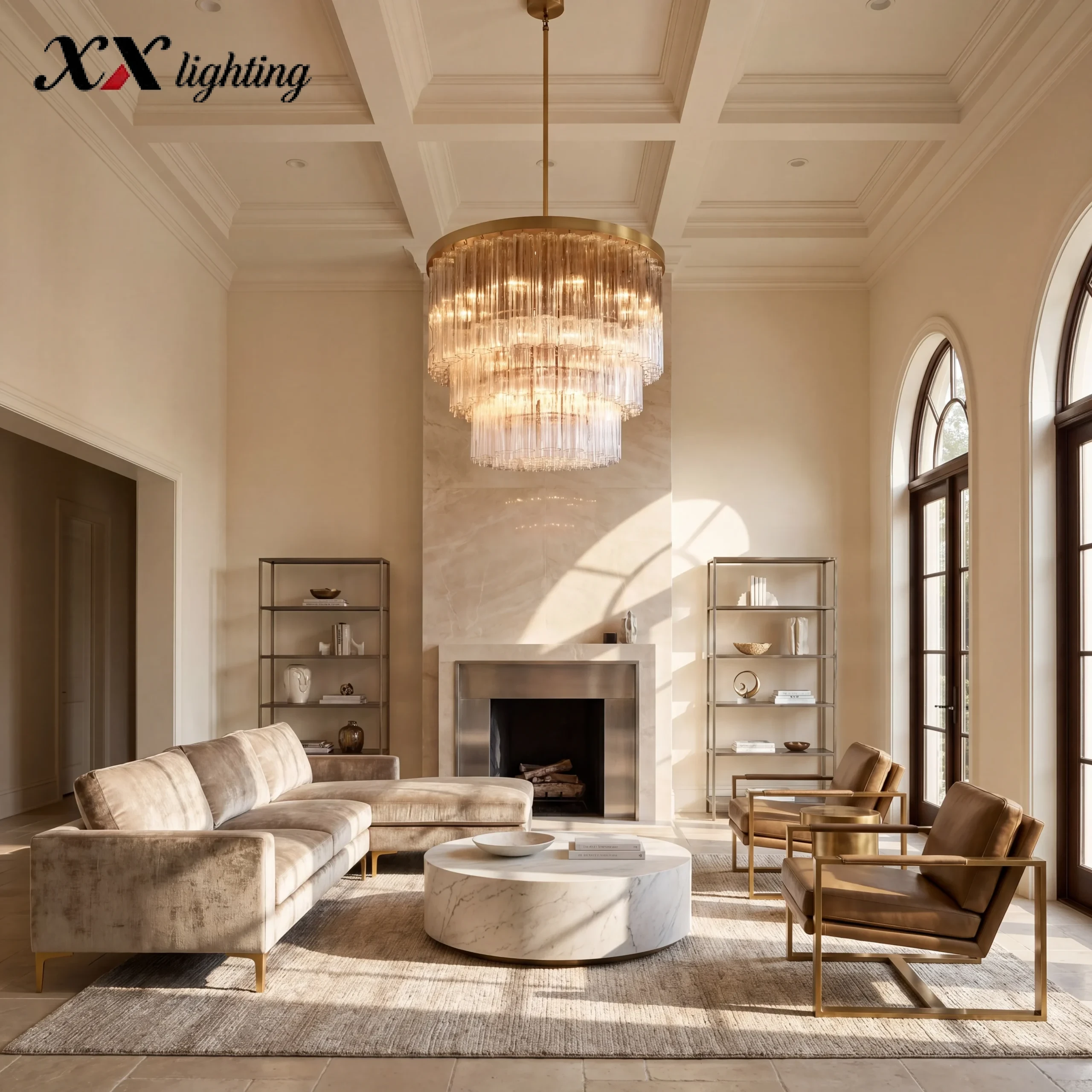 Cielo Three-Tier Round Chandelier - 35½", Polished Nickel