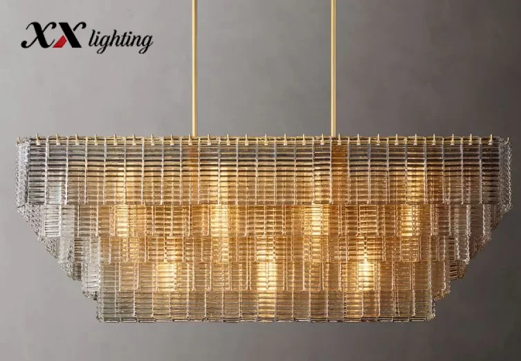 Sirene Clear Glass Rectangular Chandelier - 76½", Polished Nickel