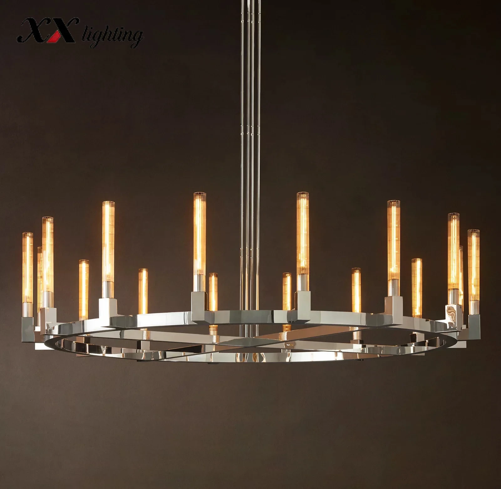 Cannele Round Chandelier 36 inch - 72", Satin Nickel