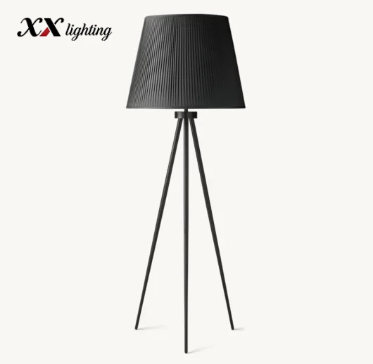 Reed Pleated Silk Shade Floor Lamp - 32″, Polished Nickel