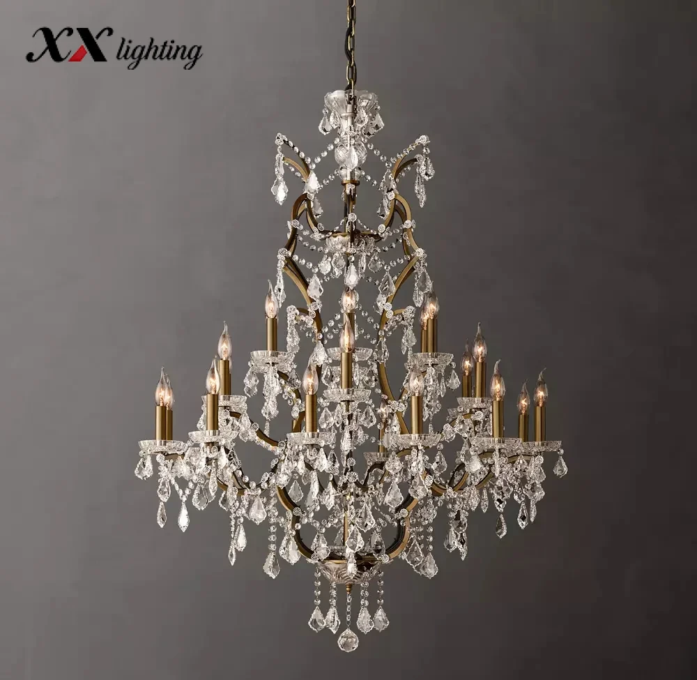 19Th C. Rococo Iron & Crystal Round Chandelier - 40¼", Antiqued Brass