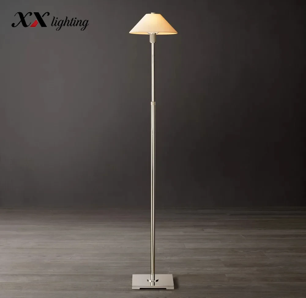 Utilitaire Linen Shade Floor Lamp - 9¾″, Polished Nickel