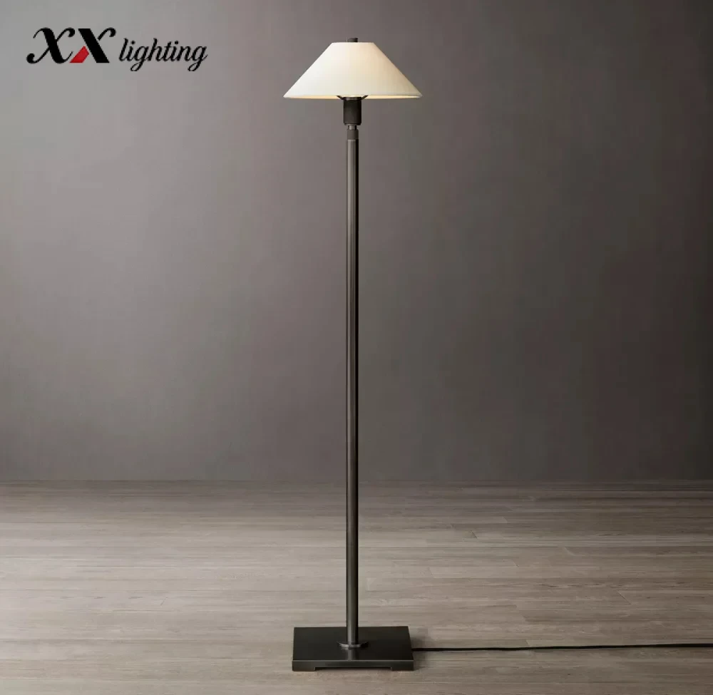 Utilitaire Linen Shade Floor Lamp - 9¾″, Polished Nickel