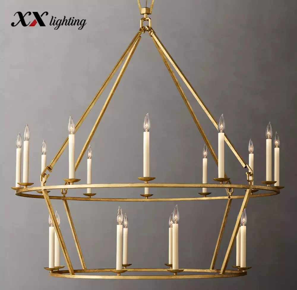 19Th C. English Openwork Two-Tier Round Chandelier 40 inch - 50", Burnished Silver Leaf