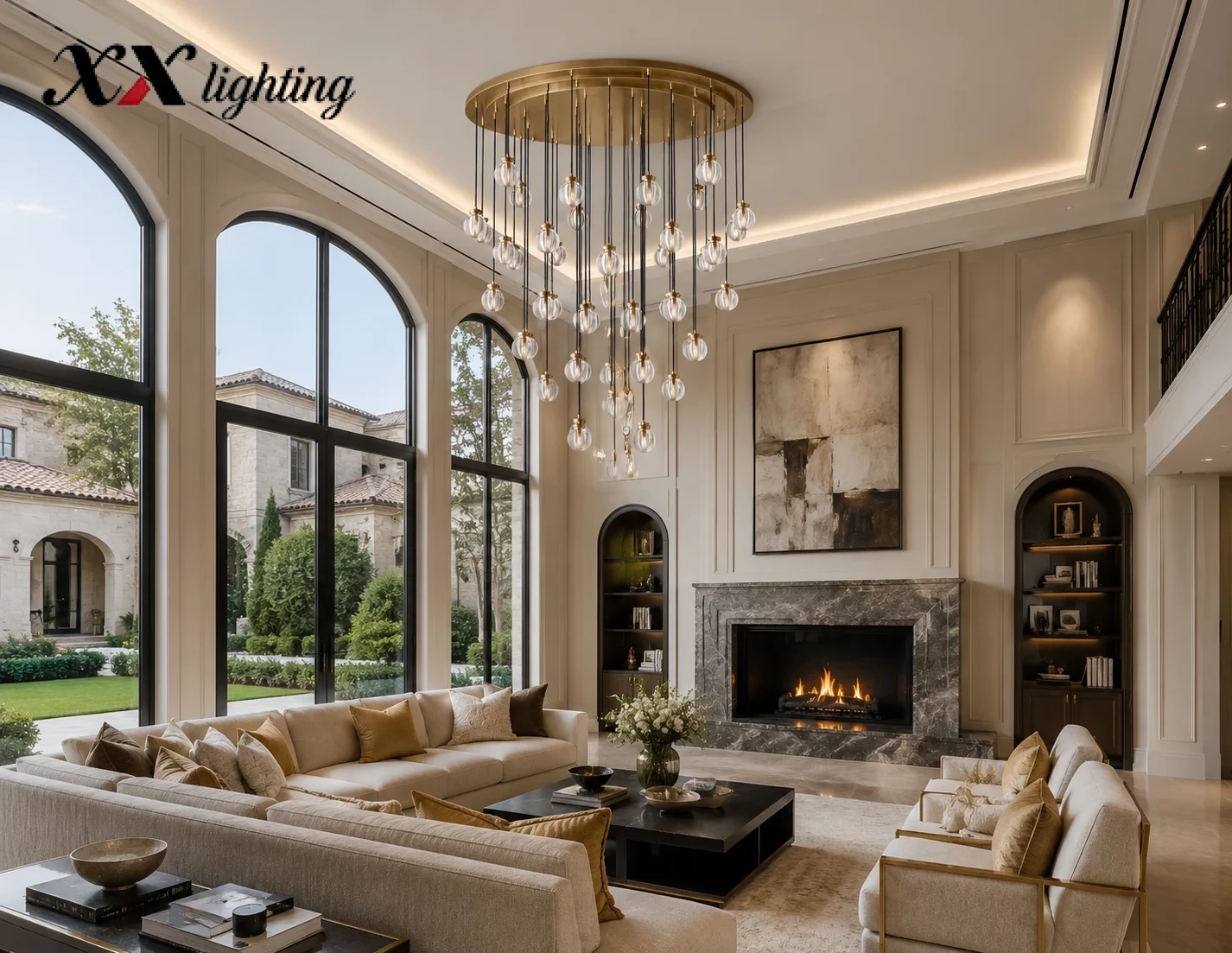 Pearl Round Chandelier 22 inch - 60″, Satin Nickel