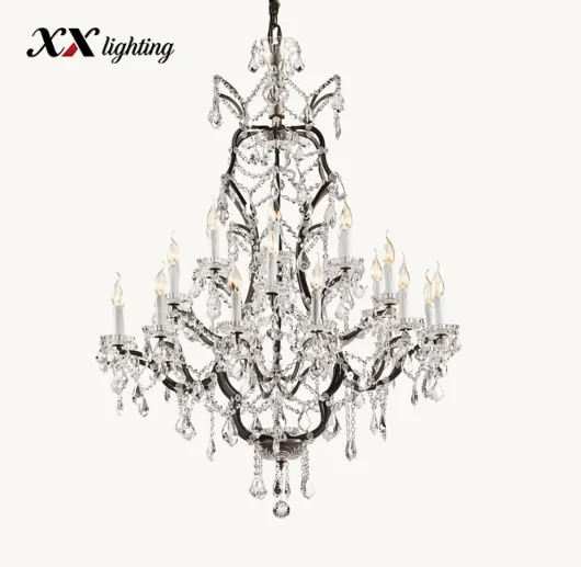 19Th C. Rococo Iron & Crystal Round Chandelier - 40¼", Antiqued Brass