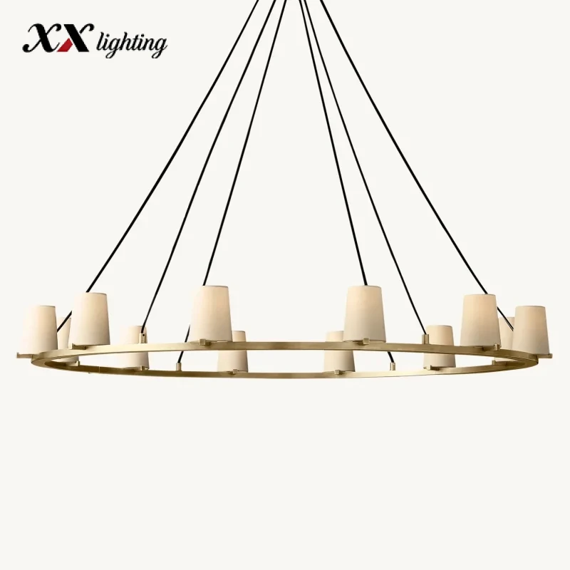 Pauillac Fabric Shade Round Chandelier 36 inch - 60", Polished Nickel