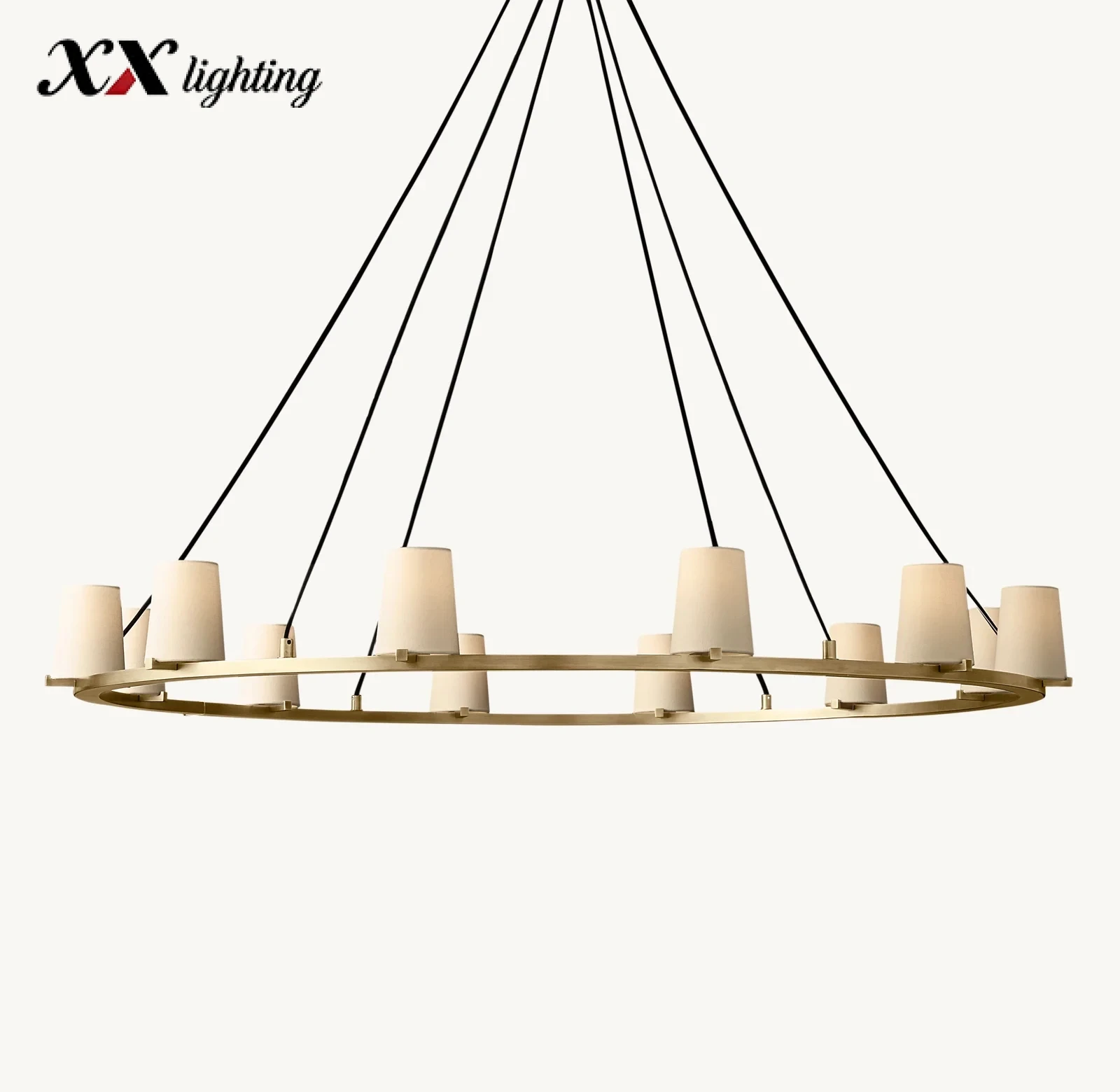 Pauillac Fabric Shade Round Chandelier 36 inch - 60", Polished Nickel