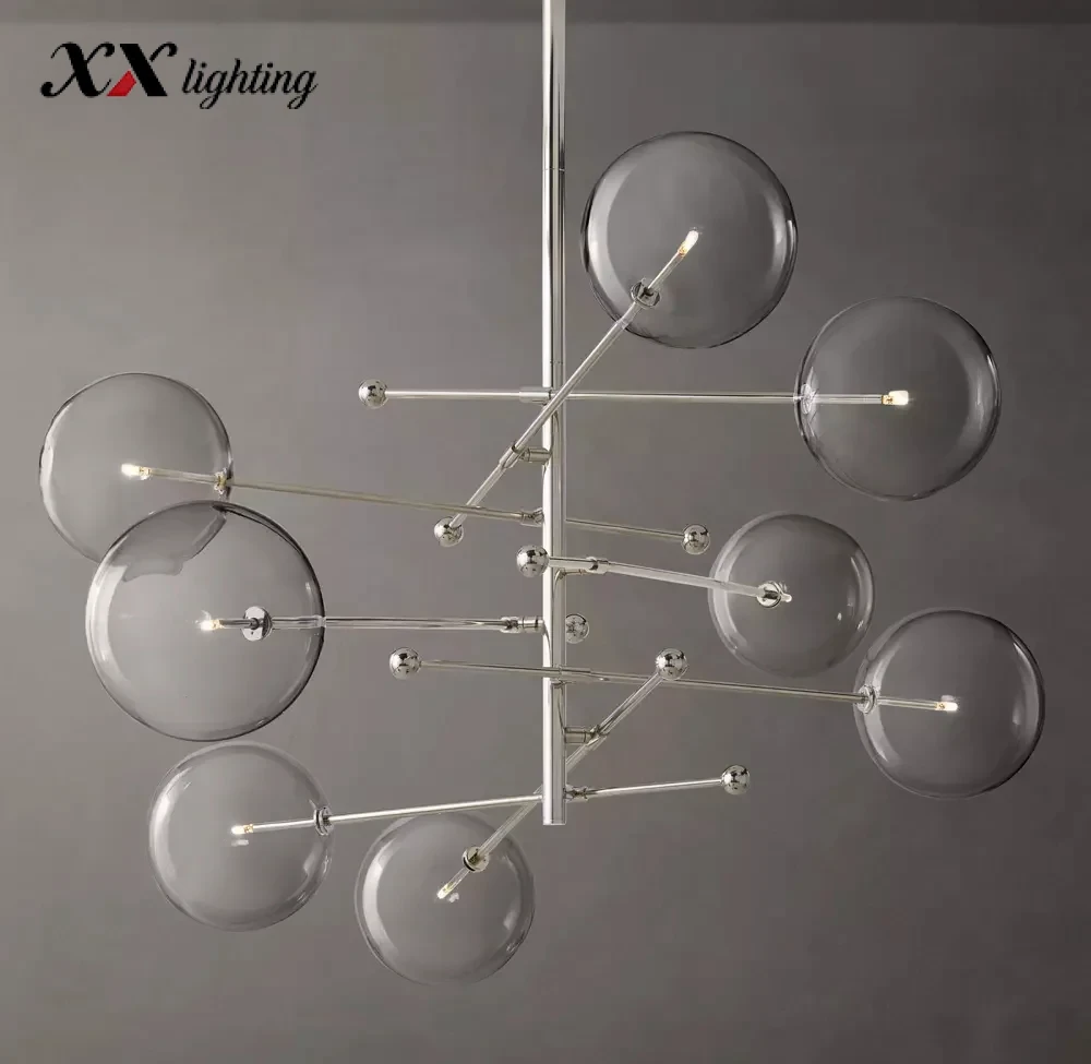 Glass Globe Mobile Eight-Arm Chandelier - 78½″, Polished Nickel